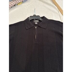 Mens Large Black Quarter Zip Pullover Sweater Merino Wool Made in Italy